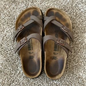 Birkenstock Mayari mocha leather sandals, size 36